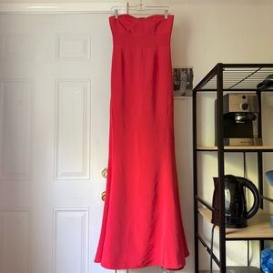DANIELA CORTE red silk formal event evening strapless maxi gown dress